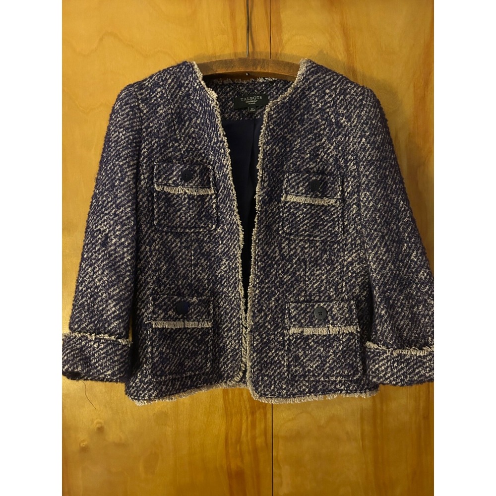 Talbots Deep Purple/Blue‎ Tweed Wool Blend Jacket/Blazer-Sz 6P-Classic